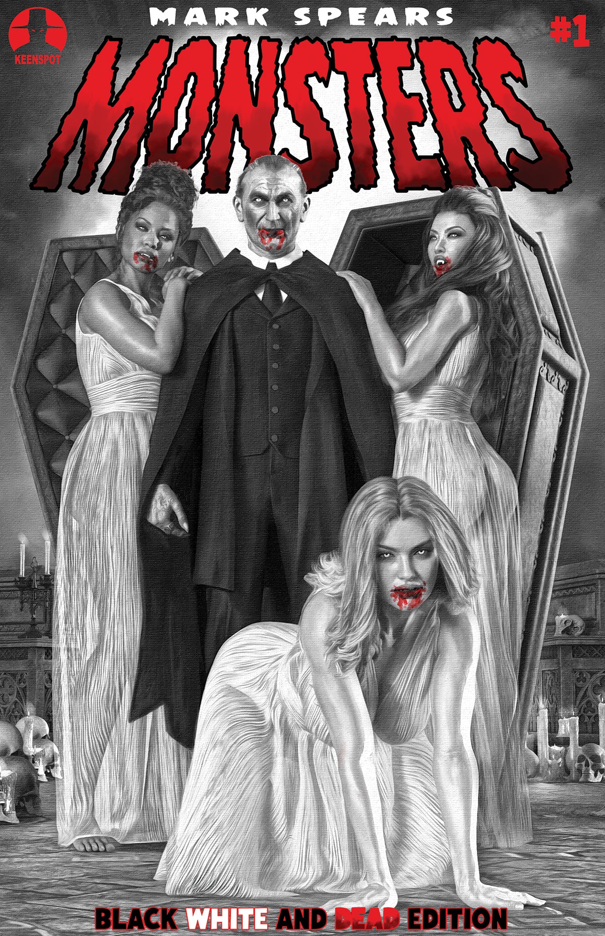 MARK SPEARS MONSTERS #1 7TH PTG BLACK WHITE & DEAD EDITION CVR C MARK SPEARS COURT OF BLOOD VAR - PREORDER (FOC 7/9/26) DUE IN STORE 16/9/26