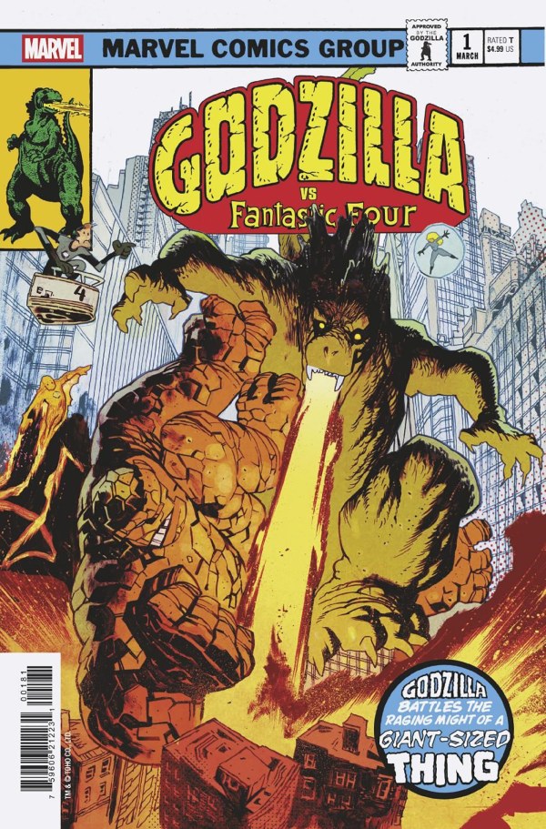 GODZILLA VS FANTASTIC FOUR #1 JAMES HARREN GOZILLA KING OF MONSTERS HOMAGE - PREORDER 26/3/25