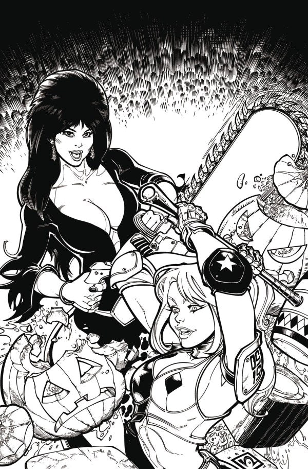 Harley Quinn X Elvira #1 Cover Q 1:15 Chad Hardin Black & White Virgin Variant - PRE-ORDER 1/10/25
