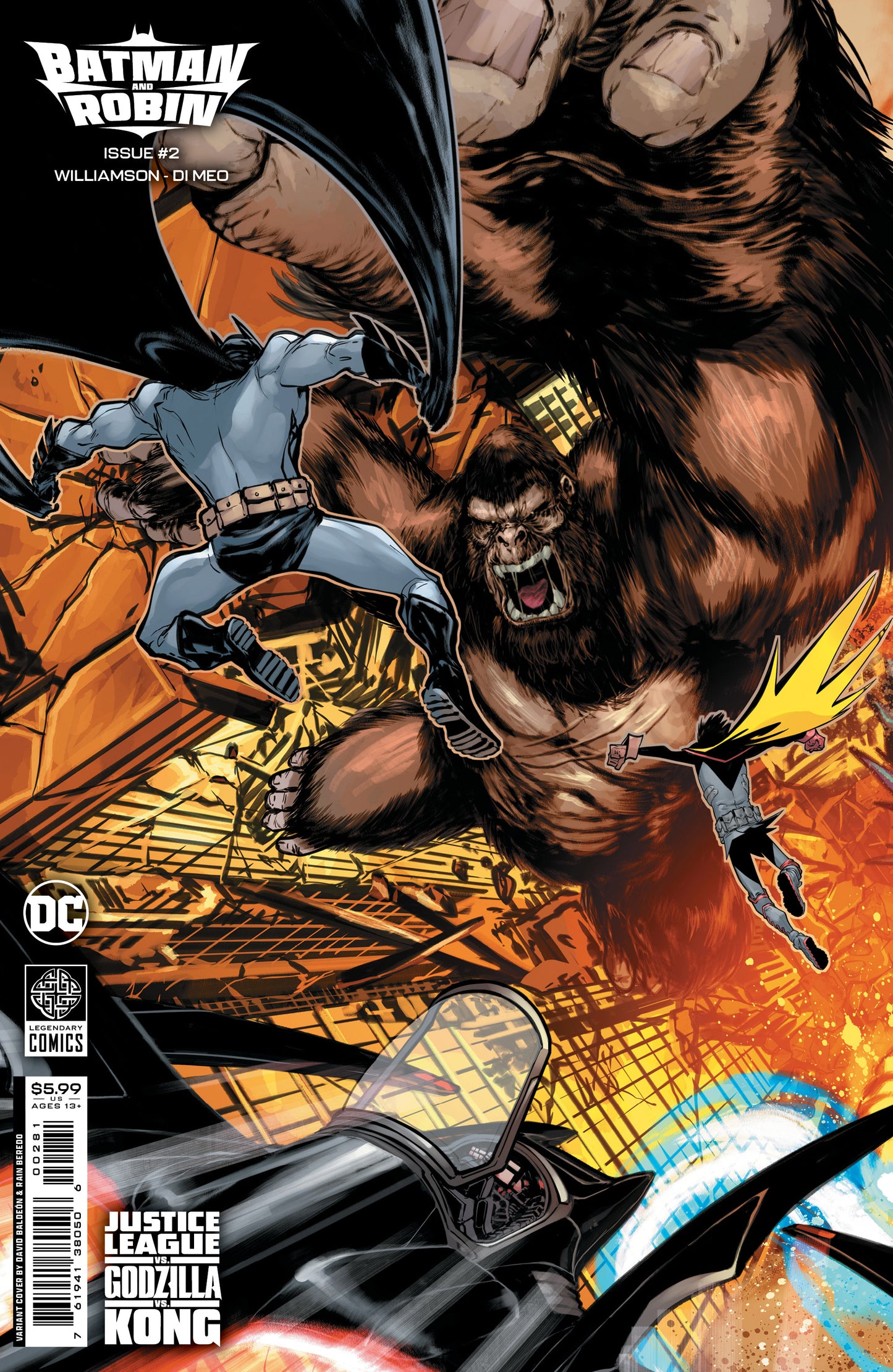 BATMAN AND ROBIN #2 CVR H DAVID BALDEON CONNECTING JUSTICE LEAGUE VS GODZILLA VS KONG CARD STOCK VAR - PREORDER (10/10/23)