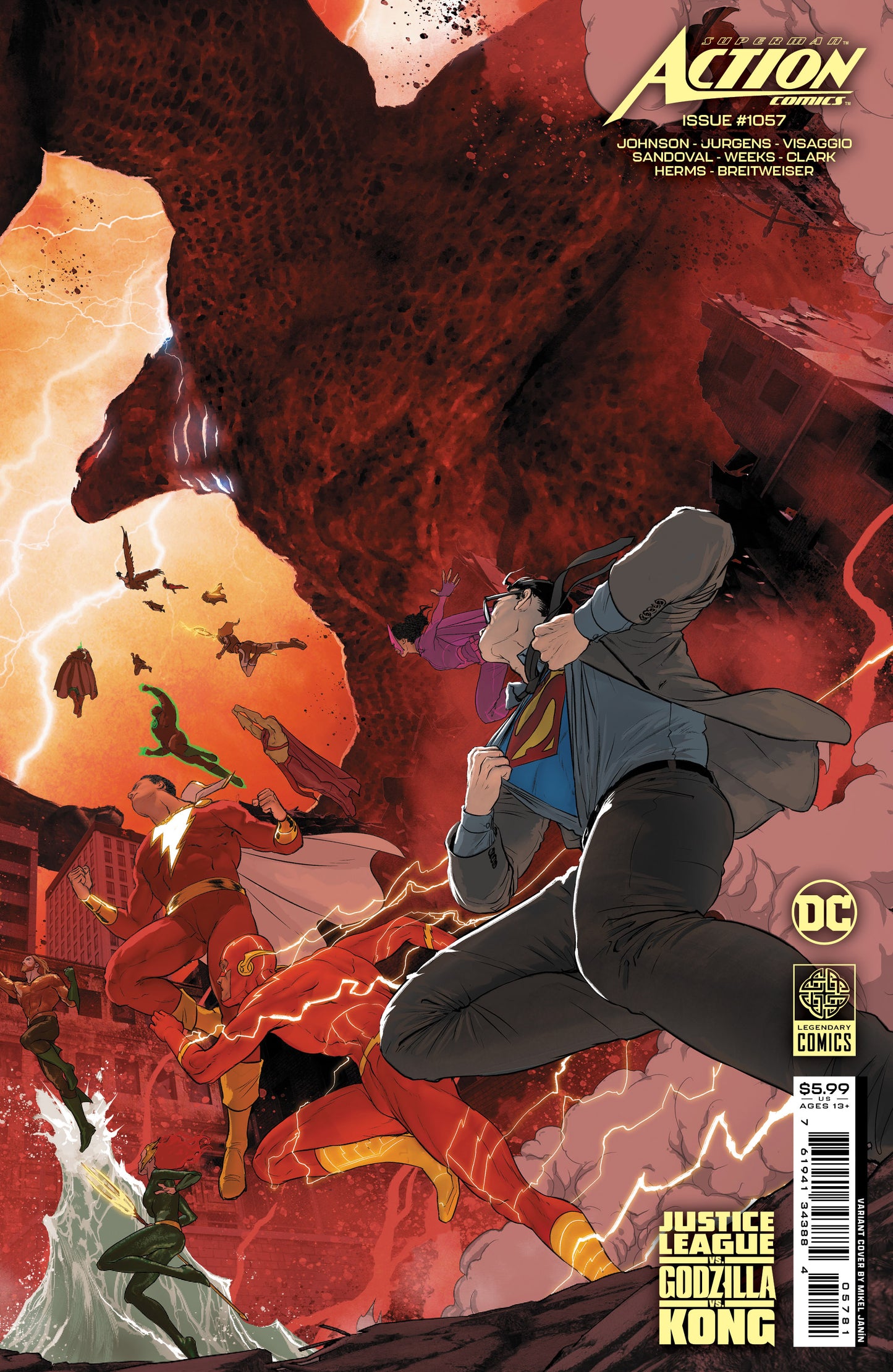 ACTION COMICS #1057 CVR F MIKEL JANIN JUSTICE LEAGUE VS GODZILLA VS KONG CARD STOCK VAR