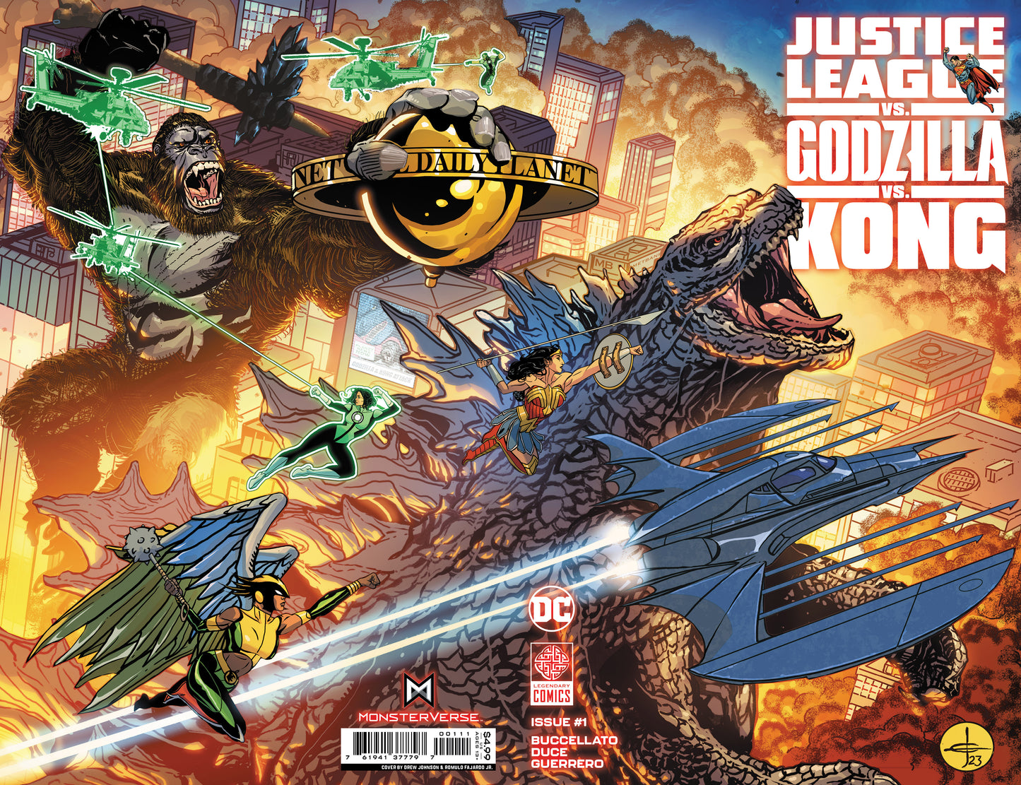 JUSTICE LEAGUE VS GODZILLA VS KONG #1 (OF 7) CVR A DREW JOHNSON WRAPAROUND CVR