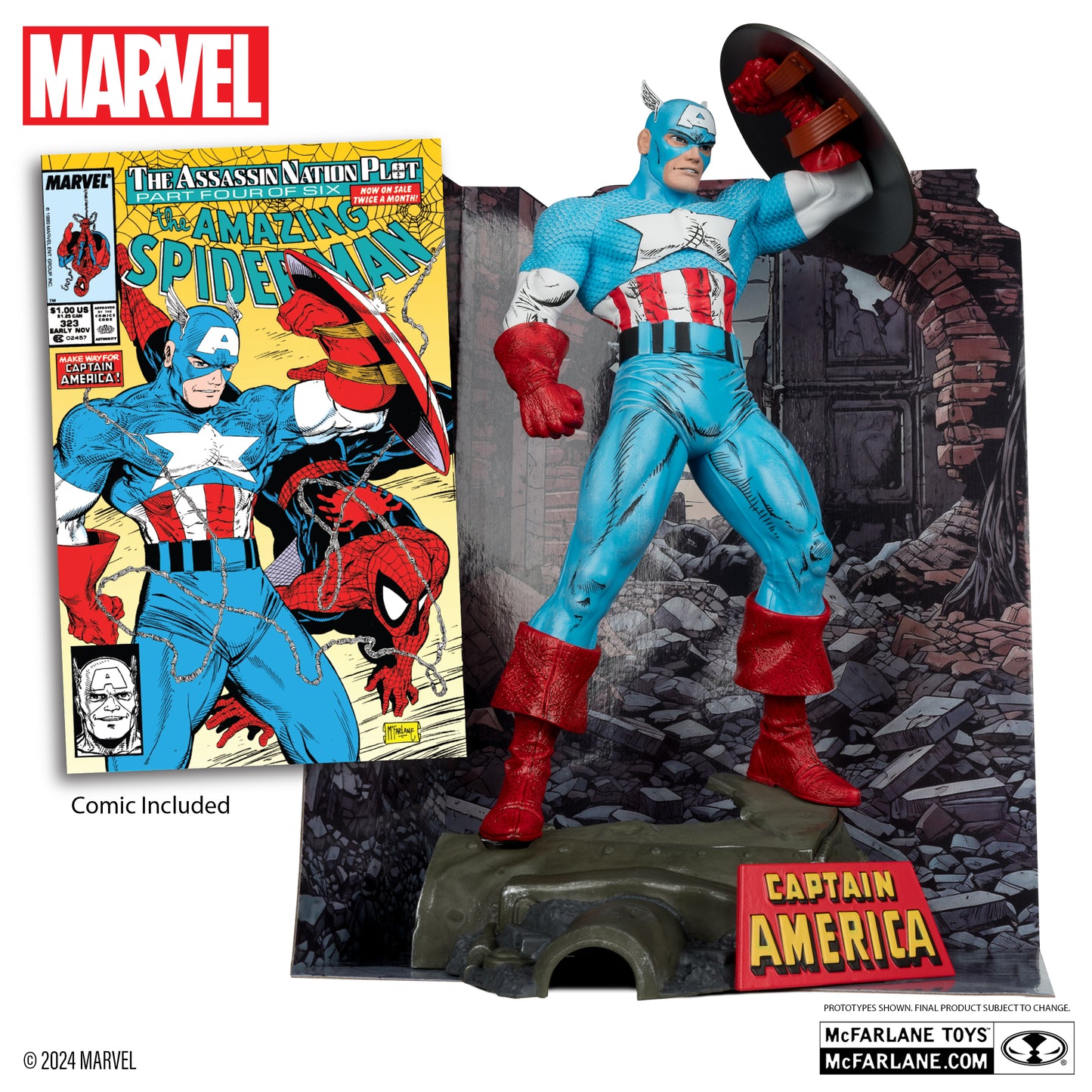 CAPTAIN AMERICA 1:6TH SCALE POSED FIGURE WITH SCENE & COMIC (THE AMAZING SPIDER-MAN #323) - PREORDER