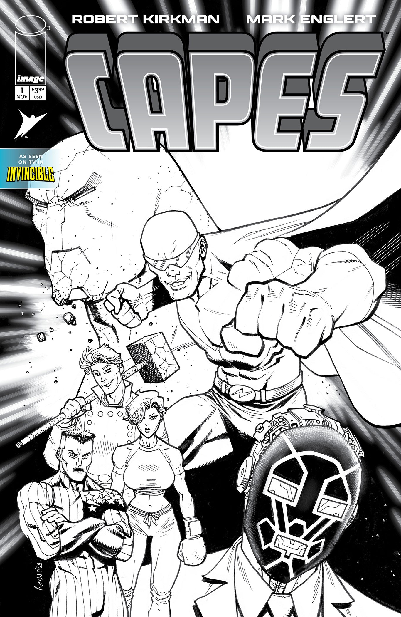 Invincible Universe Capes #1 Cover E 1:50 Ryan Ottley Black & White Variant- 19/11/25