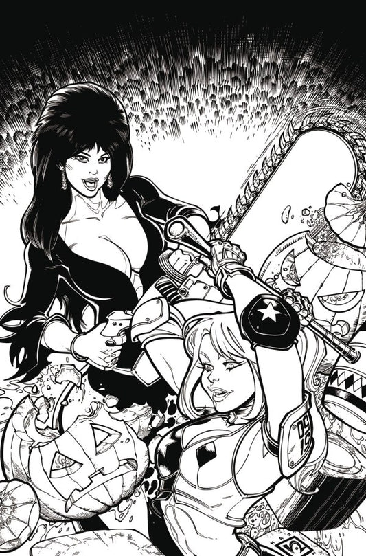 Harley Quinn X Elvira #1 Cover Q 1:15 Chad Hardin Black & White Virgin Variant - PRE-ORDER 1/10/25