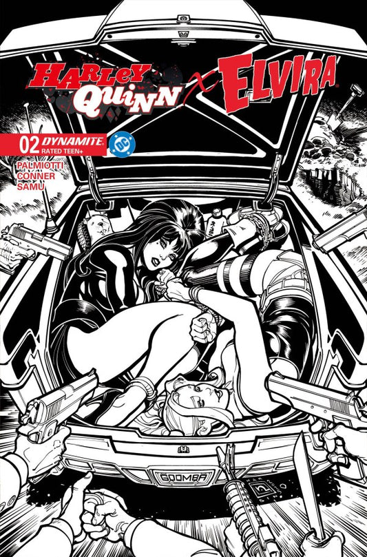 Harley Quinn X Elvira #2 Cover M 1:10 Chad Hardin Black & White Virgin Variant - PRE-ORDER TBD
