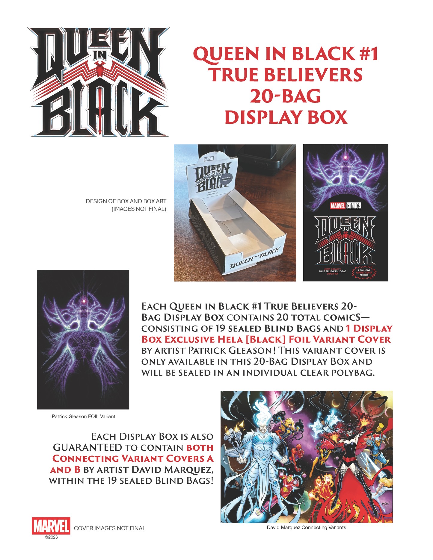 Queen in Black #1 True Believers 20 Bag Display Box  - PREORDER (FOC 20/4/26)  DUE IN STORE 1/7/26