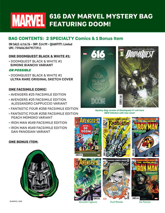 616 DAY MARVEL MYSTERY BAG FEATURING DOOM - PREORDER (FOC 26/4/26) DUE IN STORE 16/6/26