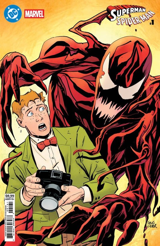 DC MARVEL SUPERMAN SPIDER-MAN #1 (ONE SHOT) CVR F STEVE LIEBER JIMMY OLSEN & CARNAGE CARD STOCK VAR - DUE 25/3/26 -  NOT FINAL COVER